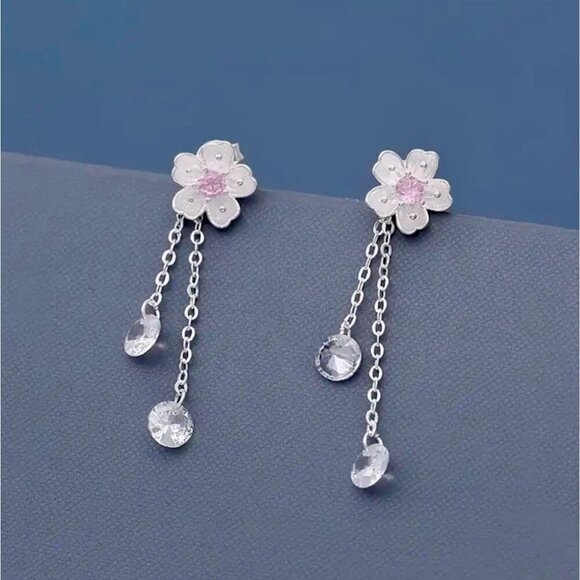 Sterling Silver Cherry Blossom Earrings - Picture 4 of 4